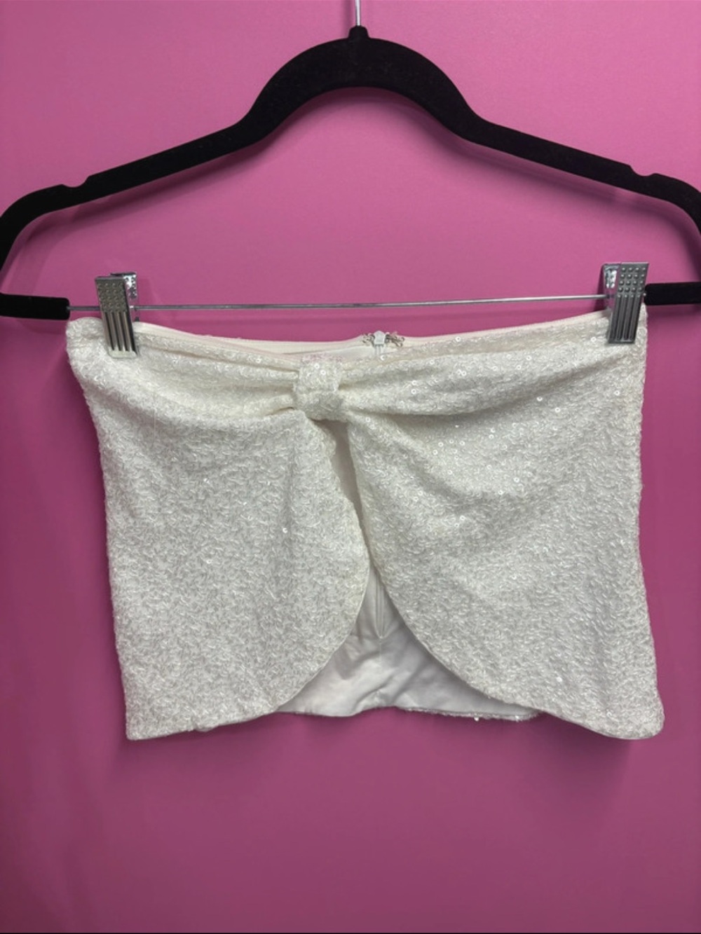Edikted strapless sequin bow front crop top